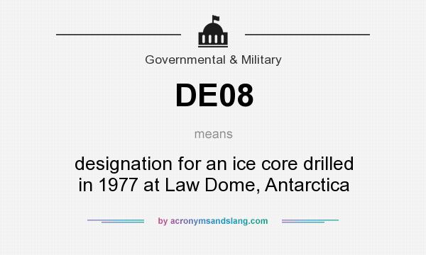 What does DE08 mean? It stands for designation for an ice core drilled in 1977 at Law Dome, Antarctica