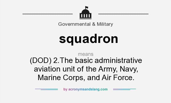 What does squadron mean? It stands for (DOD) 2.The basic administrative aviation unit of the Army, Navy, Marine Corps, and Air Force.