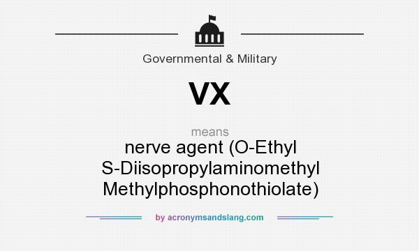 What does VX mean? It stands for nerve agent (O-Ethyl S-Diisopropylaminomethyl Methylphosphonothiolate)