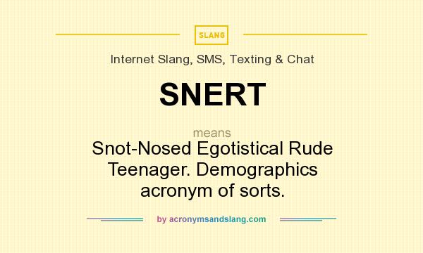What does SNERT mean? It stands for Snot-Nosed Egotistical Rude Teenager. Demographics acronym of sorts.