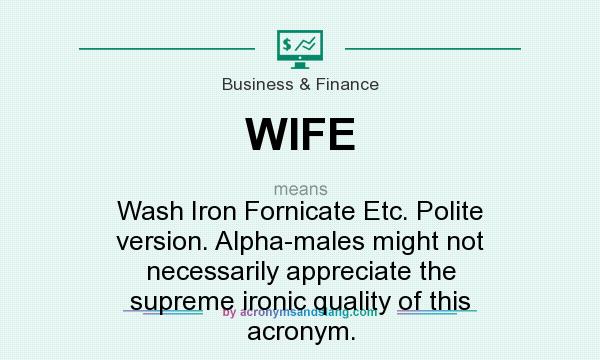 What does WIFE mean? It stands for Wash Iron Fornicate Etc. Polite version. Alpha-males might not necessarily appreciate the supreme ironic quality of this acronym.