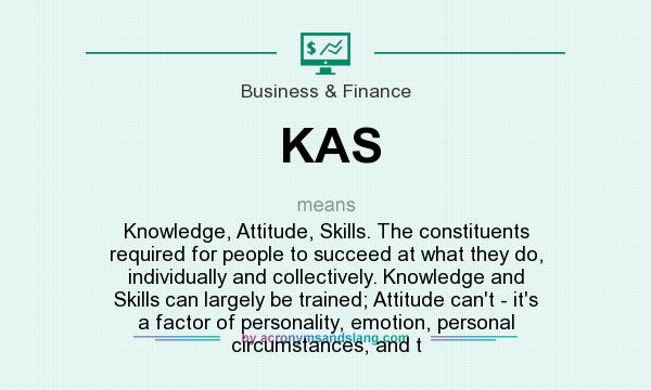 What does KAS mean? It stands for Knowledge, Attitude, Skills. The constituents required for people to succeed at what they do, individually and collectively. Knowledge and Skills can largely be trained; Attitude can`t - it`s a factor of personality, emotion, personal circumstances, and t