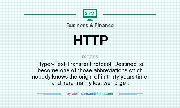 What does HTTP mean? It stands for Hyper-Text Transfer Protocol. Destined to become one of those abbreviations which nobody knows the origin of in thirty years time, and here mainly lest we forget.