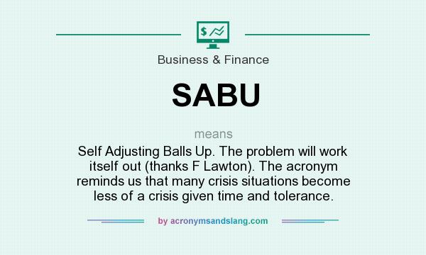 What does SABU mean? It stands for Self Adjusting Balls Up. The problem will work itself out (thanks F Lawton). The acronym reminds us that many crisis situations become less of a crisis given time and tolerance.