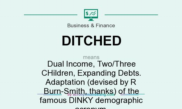 What does DITCHED mean? It stands for Dual Income, Two/Three CHildren, Expanding Debts. Adaptation (devised by R Burn-Smith, thanks) of the famous DINKY demographic acronym.