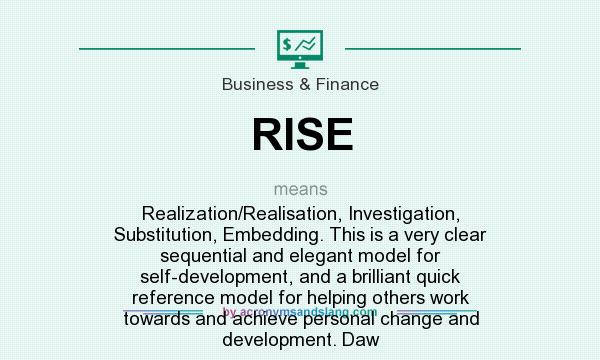 What does RISE mean? It stands for Realization/Realisation, Investigation, Substitution, Embedding. This is a very clear sequential and elegant model for self-development, and a brilliant quick reference model for helping others work towards and achieve personal change and development. Daw