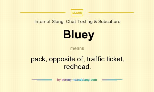 What does Bluey mean? It stands for pack, opposite of, traffic ticket, redhead.