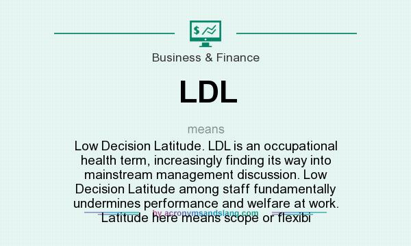 What does LDL mean? It stands for Low Decision Latitude. LDL is an occupational health term, increasingly finding its way into mainstream management discussion. Low Decision Latitude among staff fundamentally undermines performance and welfare at work. Latitude here means scope or flexibi
