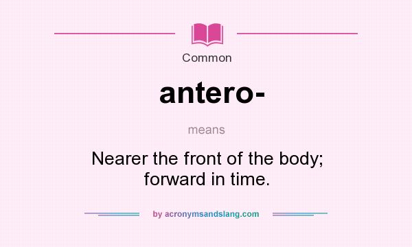 What does antero- mean? It stands for Nearer the front of the body; forward in time.