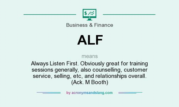 What does ALF mean? It stands for Always Listen First. Obviously great for training sessions generally, also counselling, customer service, selling, etc, and relationships overall. (Ack. M Booth)