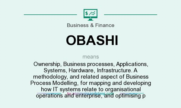 What does OBASHI mean? It stands for Ownership, Business processes, Applications, Systems, Hardware, Infrastructure. A methodology, and related aspect of Business Process Modelling, for mapping and developing how IT systems relate to organisational operations and enterprise, and optimising p