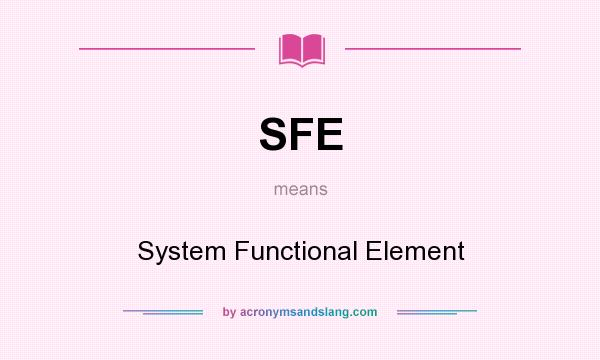 What does SFE mean? It stands for System Functional Element