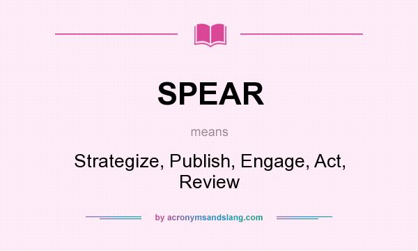 What does SPEAR mean? It stands for Strategize, Publish, Engage, Act, Review