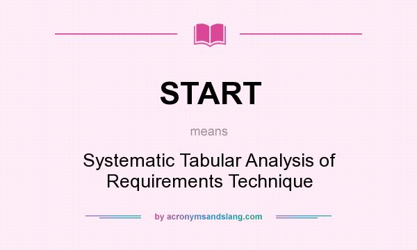What does START mean? It stands for Systematic Tabular Analysis of Requirements Technique