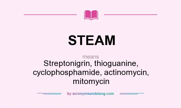 What does STEAM mean? It stands for Streptonigrin, thioguanine, cyclophosphamide, actinomycin, mitomycin
