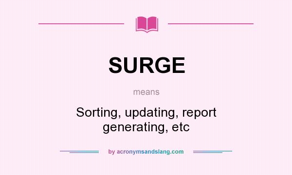 What does SURGE mean? It stands for Sorting, updating, report generating, etc