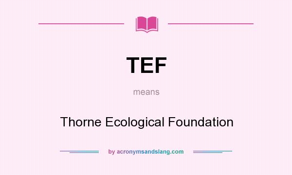 What does TEF mean? It stands for Thorne Ecological Foundation