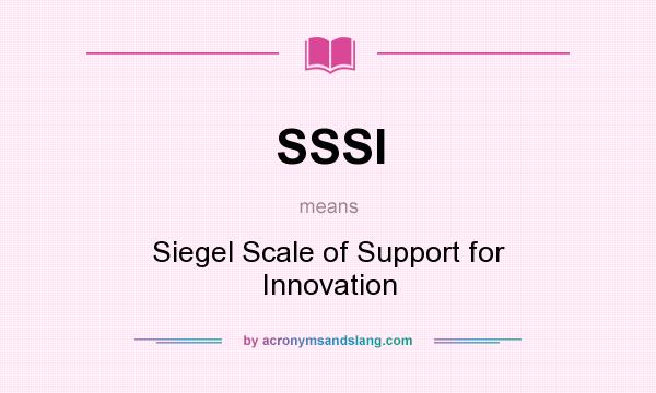 What does SSSI mean? It stands for Siegel Scale of Support for Innovation