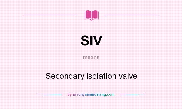 What does SIV mean? It stands for Secondary isolation valve