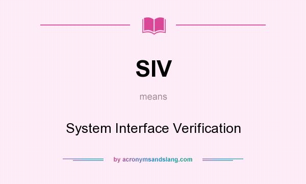 What does SIV mean? It stands for System Interface Verification