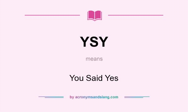 What does YSY mean? It stands for You Said Yes