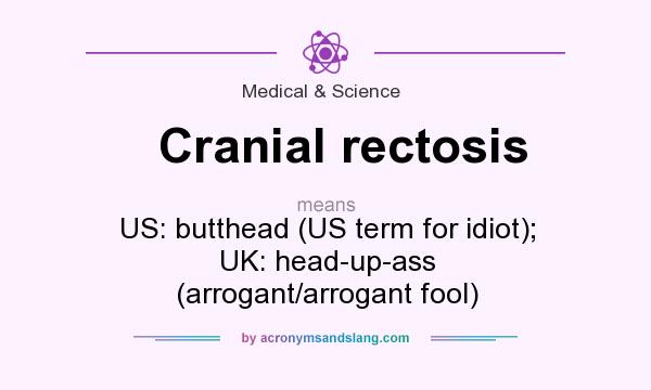 What does Cranial rectosis mean? It stands for US: butthead (US term for idiot); UK: head-up-ass (arrogant/arrogant fool)