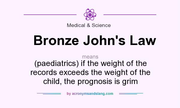 What does Bronze John`s Law mean? It stands for (paediatrics) if the weight of the records exceeds the weight of the child, the prognosis is grim