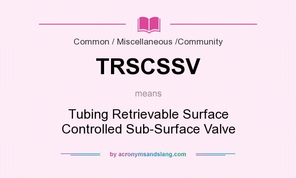 What does TRSCSSV mean? It stands for Tubing Retrievable Surface Controlled Sub-Surface Valve