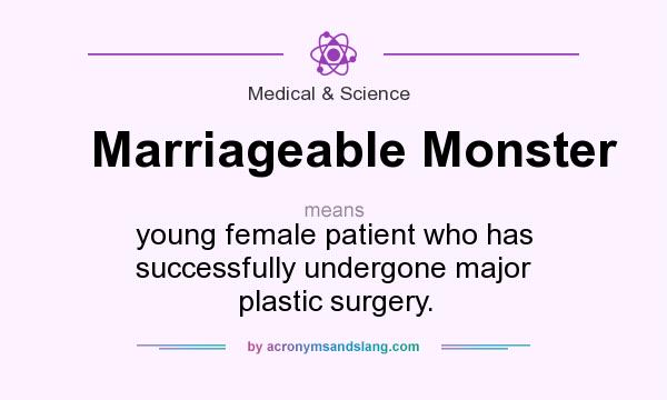 What does Marriageable Monster mean? It stands for young female patient who has successfully undergone major plastic surgery.