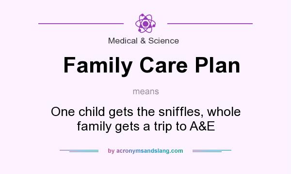 What does Family Care Plan mean? It stands for One child gets the sniffles, whole family gets a trip to A&E