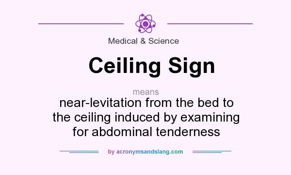 What does Ceiling Sign mean? It stands for near-levitation from the bed to the ceiling induced by examining for abdominal tenderness