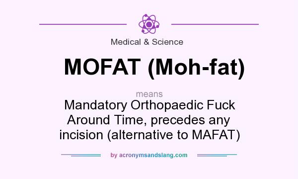 What does MOFAT (Moh-fat) mean? It stands for Mandatory Orthopaedic Fuck Around Time, precedes any incision (alternative to MAFAT)