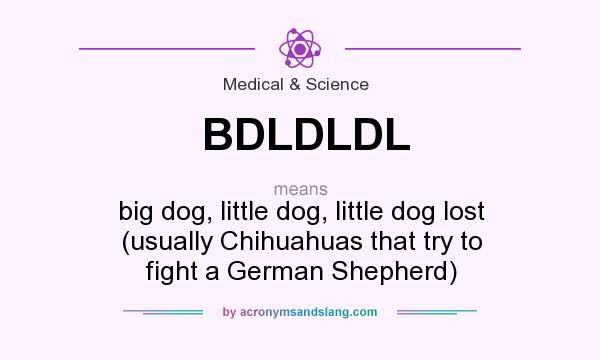 What does BDLDLDL mean? It stands for big dog, little dog, little dog lost (usually Chihuahuas that try to fight a German Shepherd)
