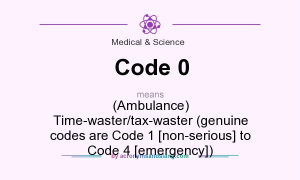What does Code 0 mean? It stands for (Ambulance) Time-waster/tax-waster (genuine codes are Code 1 [non-serious] to Code 4 [emergency])