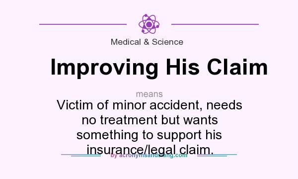 What does Improving His Claim mean? It stands for Victim of minor accident, needs no treatment but wants something to support his insurance/legal claim.