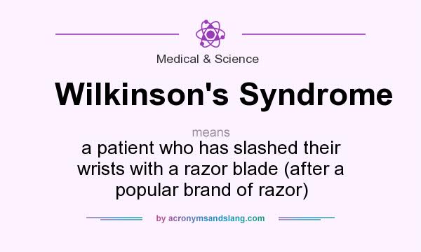 What does Wilkinson`s Syndrome mean? It stands for a patient who has slashed their wrists with a razor blade (after a popular brand of razor)