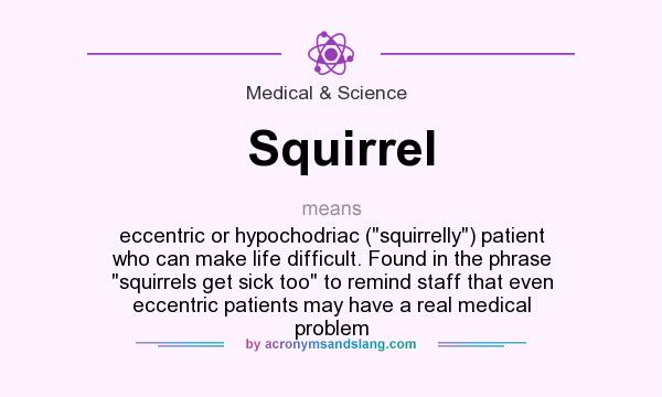 What does Squirrel mean? It stands for eccentric or hypochodriac (squirrelly) patient who can make life difficult. Found in the phrase squirrels get sick too to remind staff that even eccentric patients may have a real medical problem