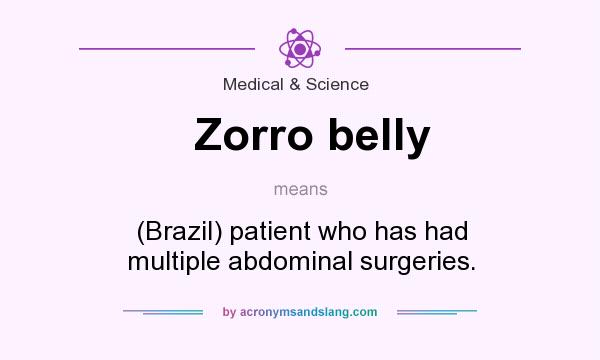 What does Zorro belly mean? It stands for (Brazil) patient who has had multiple abdominal surgeries.