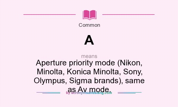 What does A mean? It stands for Aperture priority mode (Nikon, Minolta, Konica Minolta, Sony, Olympus, Sigma brands), same as Av mode.