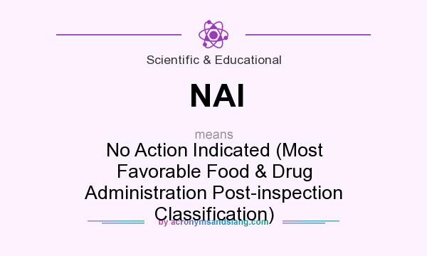 What does NAI mean? It stands for No Action Indicated (Most Favorable Food & Drug Administration Post-inspection Classification)