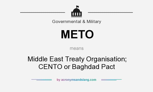What does METO mean? It stands for Middle East Treaty Organisation; CENTO or Baghdad Pact