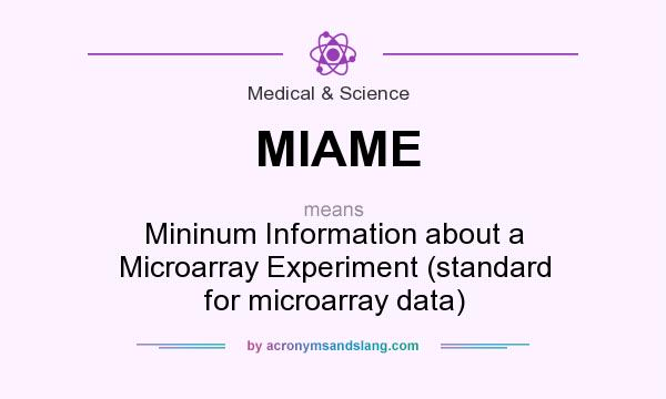 What does MIAME mean? It stands for Mininum Information about a Microarray Experiment (standard for microarray data)