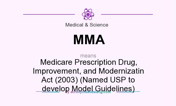 What does MMA mean? It stands for Medicare Prescription Drug, Improvement, and Modernizatin Act (2003) (Named USP to develop Model Guidelines)