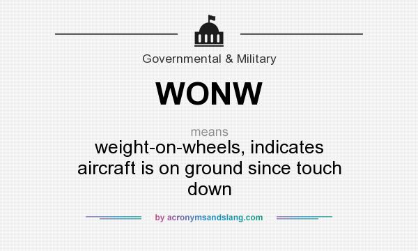What does WONW mean? It stands for weight-on-wheels, indicates aircraft is on ground since touch down