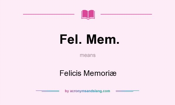 What does Fel. Mem. mean? It stands for Felicis Memoriæ