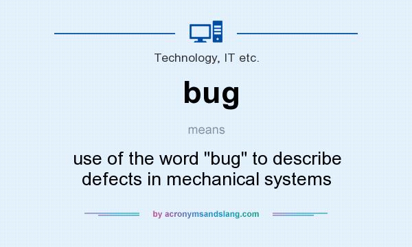 What does bug mean? It stands for use of the word bug to describe defects in mechanical systems