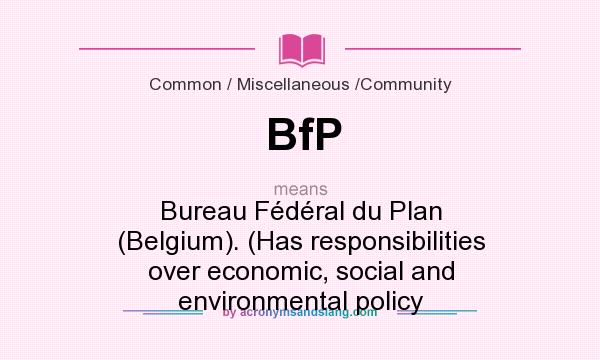 What does BfP mean? It stands for Bureau Fédéral du Plan (Belgium). (Has responsibilities over economic, social and environmental policy