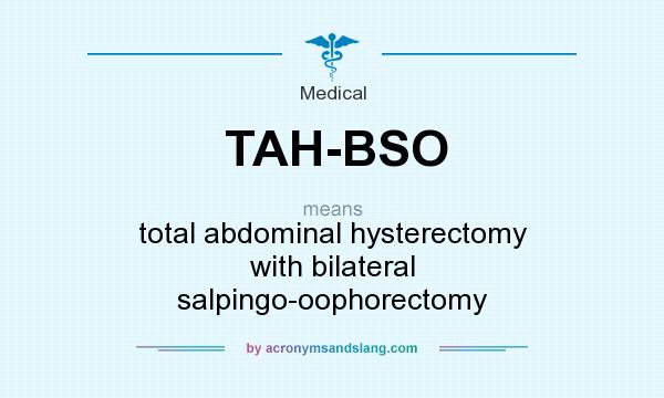 What does TAH-BSO mean? It stands for total abdominal hysterectomy with bilateral salpingo-oophorectomy