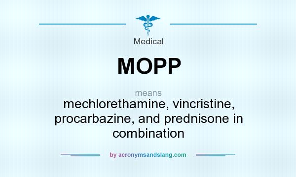 What does MOPP mean? It stands for mechlorethamine, vincristine, procarbazine, and prednisone in combination