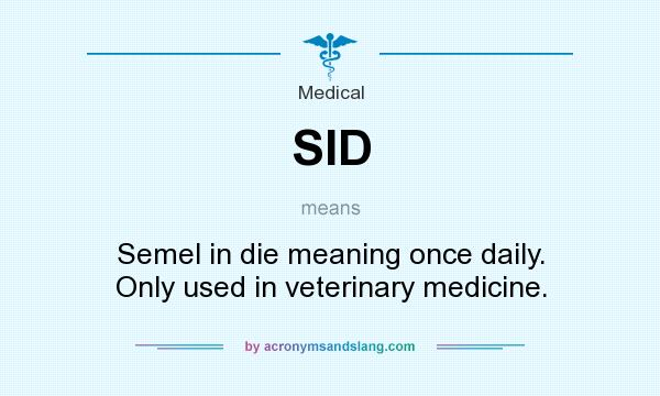 What does SID mean? It stands for Semel in die meaning once daily. Only used in veterinary medicine.